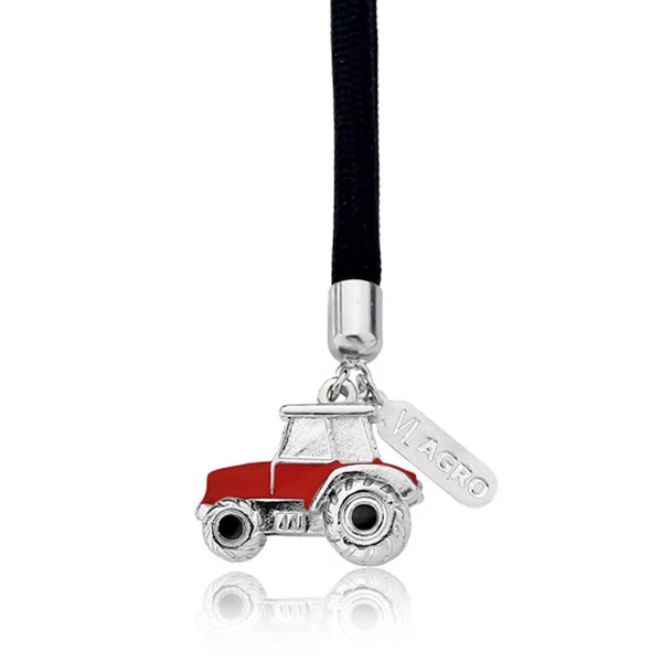 Chaveiro Trator Vermelho em Paracord com Revestimento Prateado
