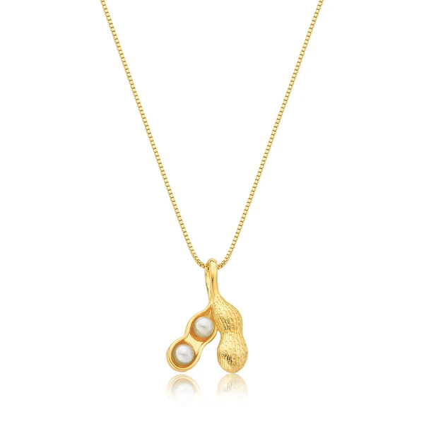 Colar Amendoim com Pérolas Revestido em Ouro