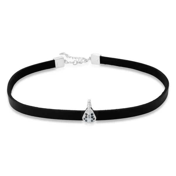 Colar Choker de Couro Preto Nossa Sra. Aparecida Revestido em Prata