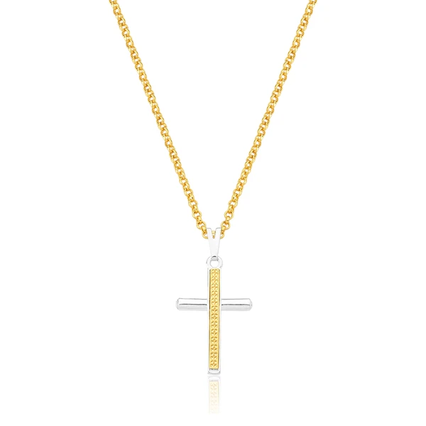 Colar Crucifixo Revestido em Ouro e Prata com Cristais