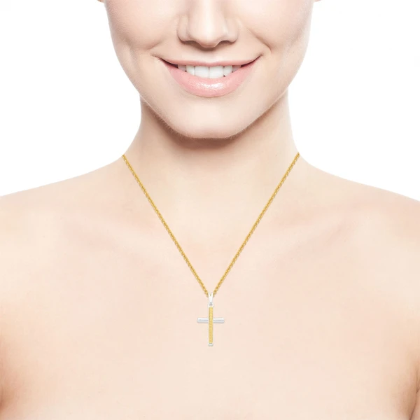 Colar Crucifixo Revestido em Ouro e Prata com Cristais