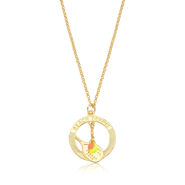 Colar Medalha Beach Tennis com Pendente Revestido em Ouro