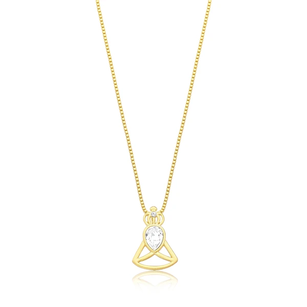 Colar Nossa Sra. Aparecida com Gota Cristal Revestido em Ouro