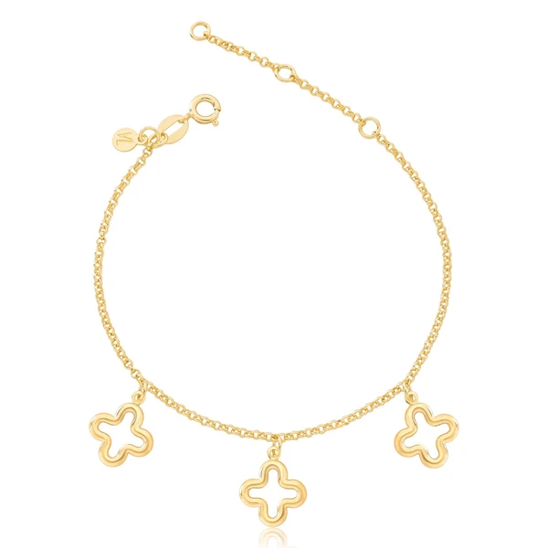 Conjunto Trevo Brinco e Pulseira Revestido em Ouro