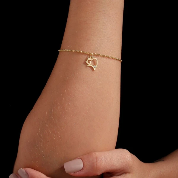 Pulseira Coração Gato Revestida Em Ouro