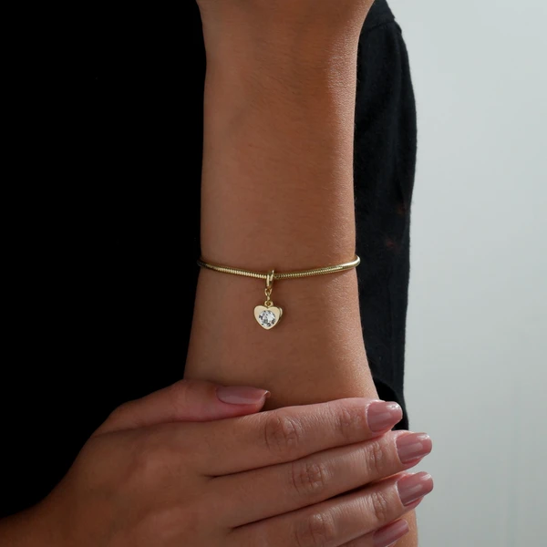 Pulseira Coração com Cristal, Revestido em Ouro