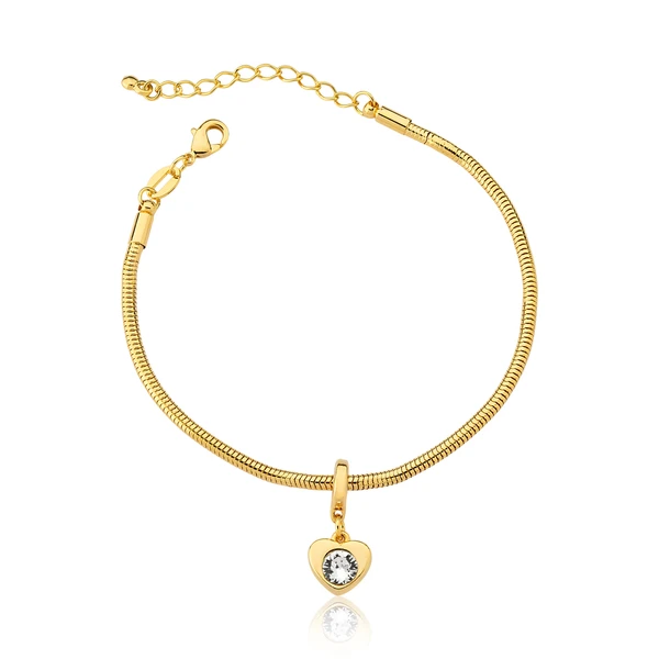 Pulseira Coração com Cristal, Revestido em Ouro
