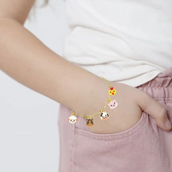 Pulseira Infantil Animais da Pecuária Revestida em Ouro