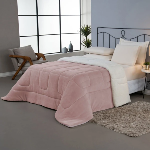 Coberdrom King Noruega Sherpa Manta Flannel 1pç - Rosa