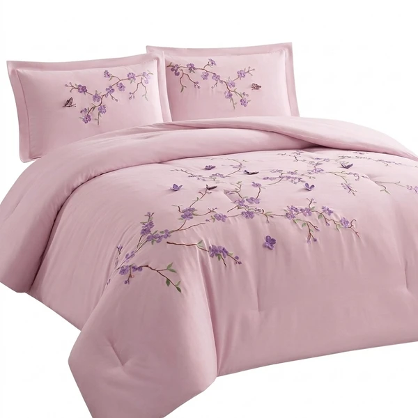 Cobre Leito Casal Jessy Bordado 3pç Percal - Lavanda