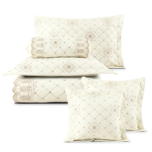 Cobre Leito King Paris bordado 7pçs 100% Algodão- Vanill