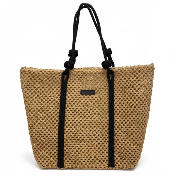 Bolsa de Palha com alça em corda preta