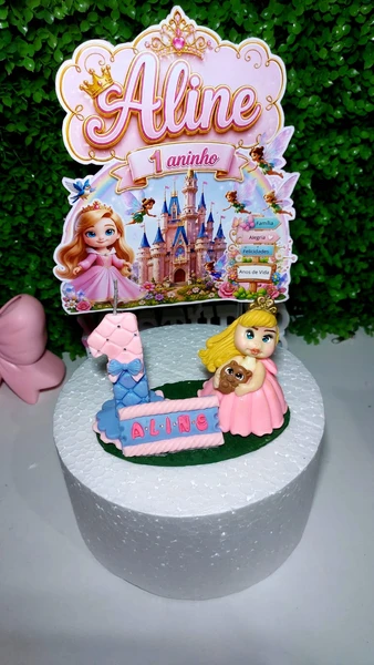 Vela Personalizada em Biscuit + Topo de Bolo Princesa