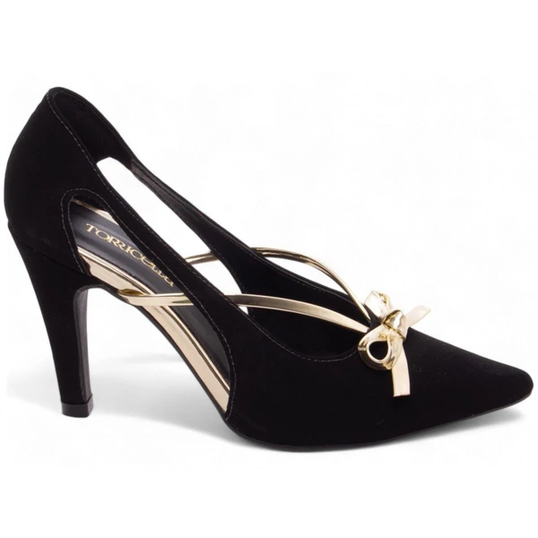 Scarpin Feminino Nobuck Preto com Detalhe Dourado Elegante e Confortável Torricella