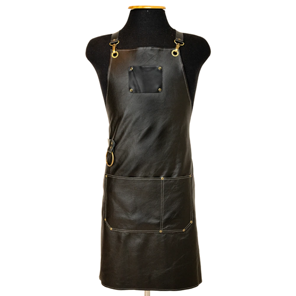 Avental de Couro Premium PRETO c/ Bolsão - Churrasco - Moonshine