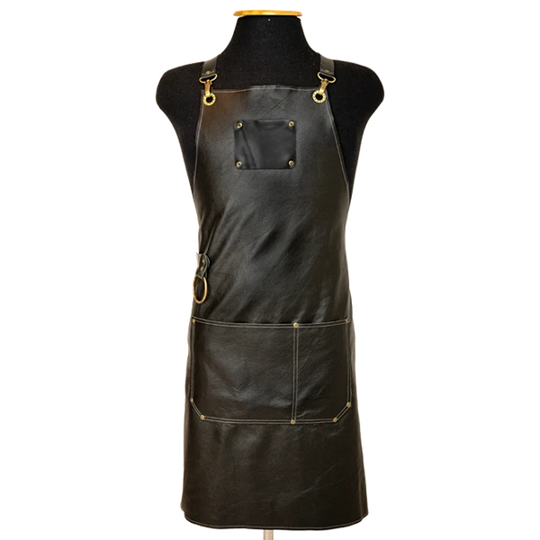 Avental de Couro Premium PRETO c/ Bolsão - Churrasco - Moonshine