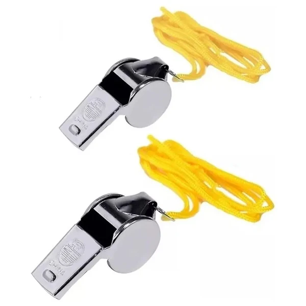 Apito profissional de metal com cordão 2 unidades