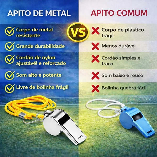 Apito profissional de metal com cordão 2 unidades