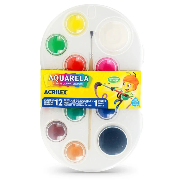 Aquarela com pincel e godê Acrilex