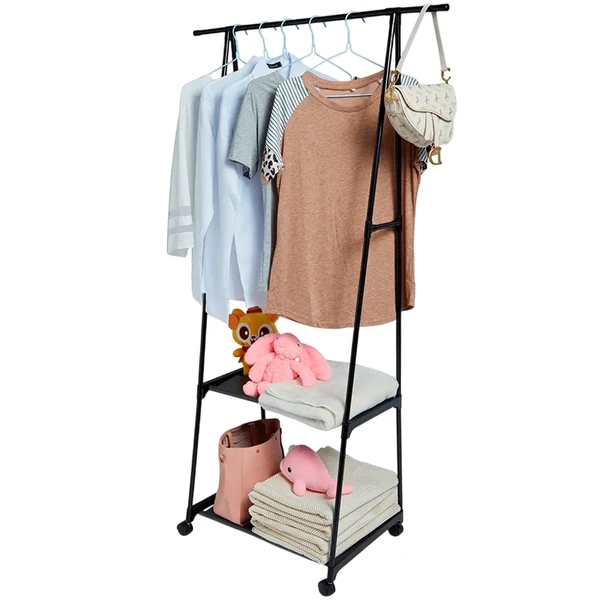 Arara multiuso com haste para cabides e 2 prateleiras 55x42x160