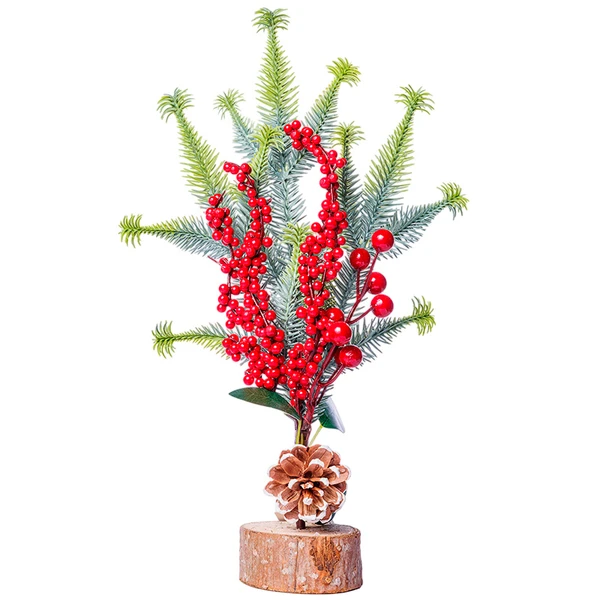 Arranjo natalino com azevinho berry, folhagem e pinha nevada 34 cm