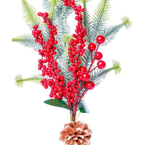Arranjo natalino com azevinho berry, folhagem e pinha nevada 34 cm