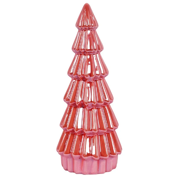 Árvore de Natal cone vermelho com cintilância rose em cerâmica Grillo 22,5 cm