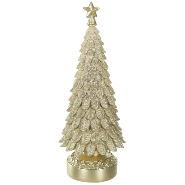 Árvore de Natal de resina degradê dourada com glitter e ponteira de estrela 20x8