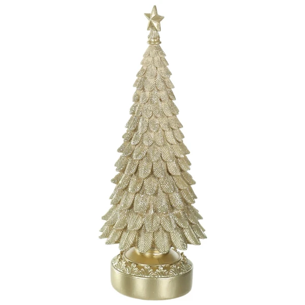 Árvore de Natal de resina degradê dourada com glitter e ponteira de estrela 20x8