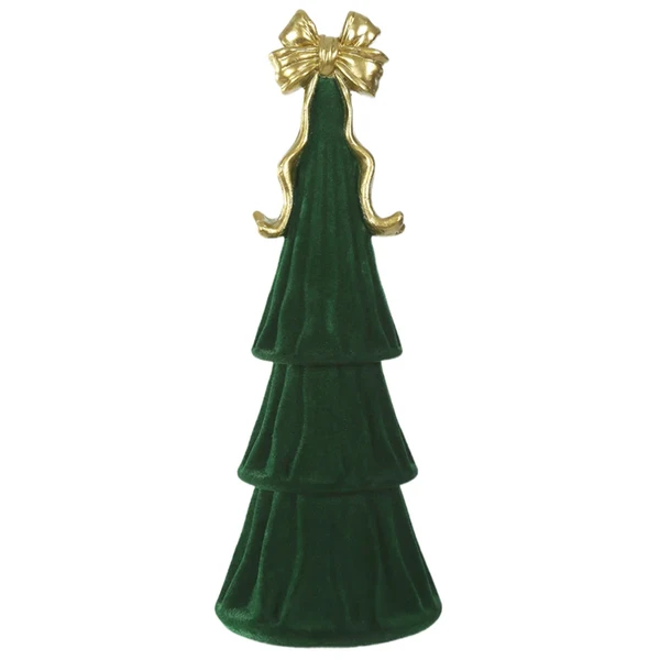 Árvore de Natal de resina em veludo verde com laço dourado 24,5x9,5