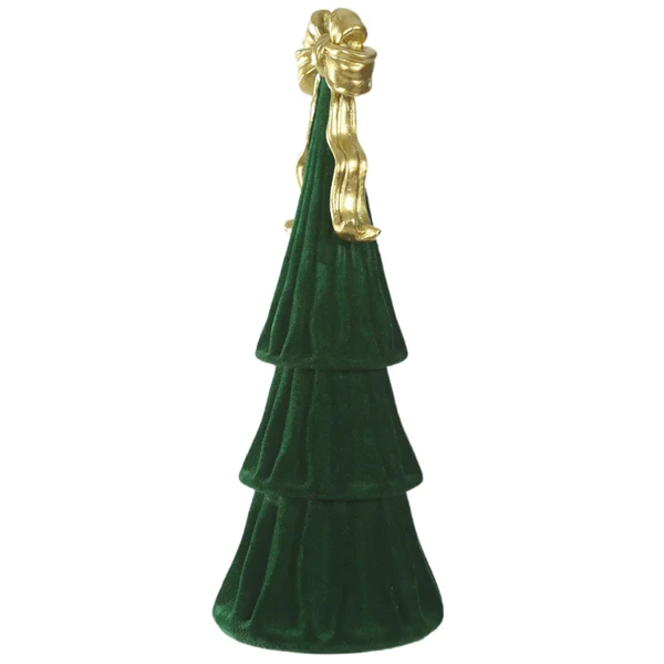 Árvore de Natal de resina em veludo verde com laço dourado 24,5x9,5