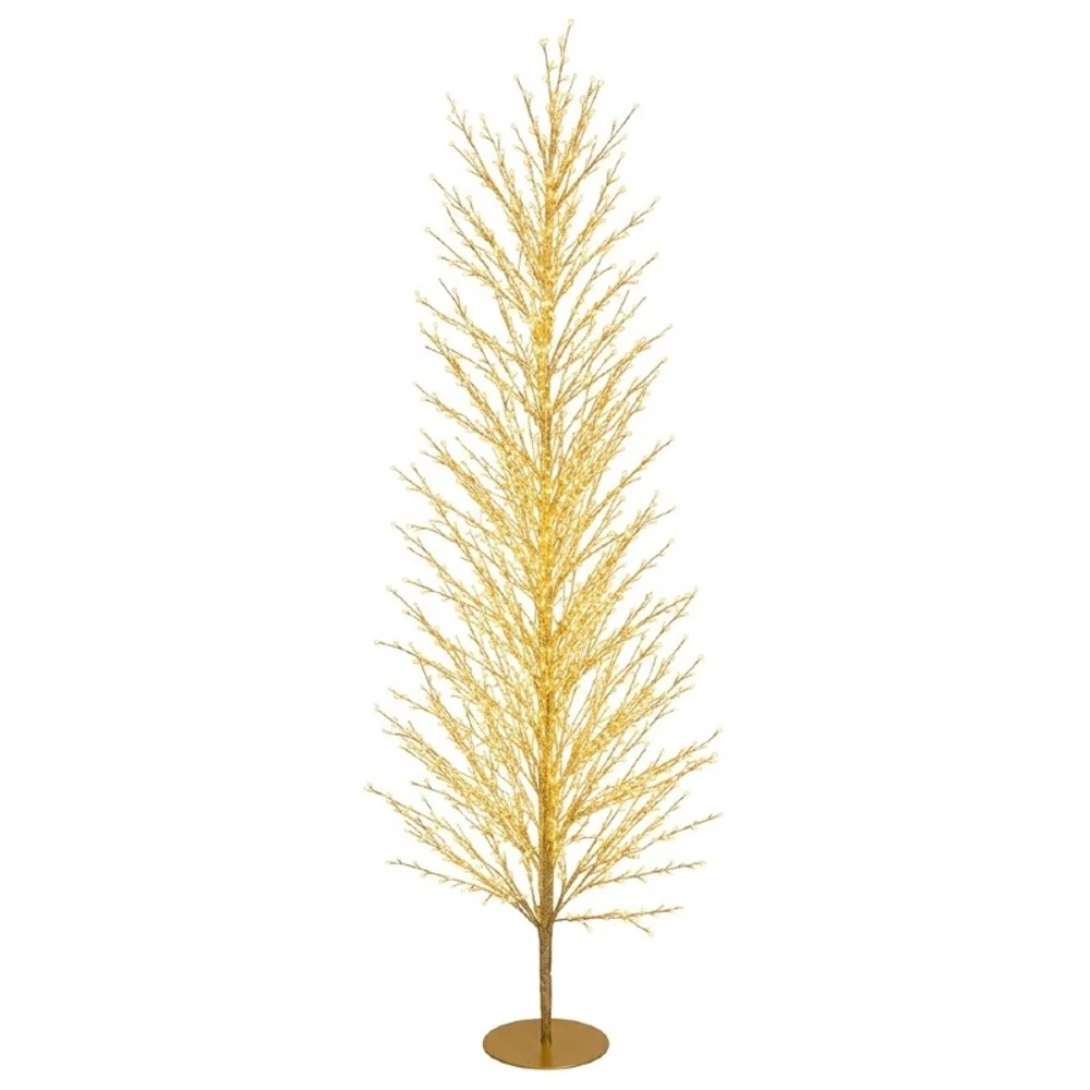 Árvore de Natal dourada com fio de fada quente e base metálica redonda 2000 LEDs 1,80 metros (bivolt)