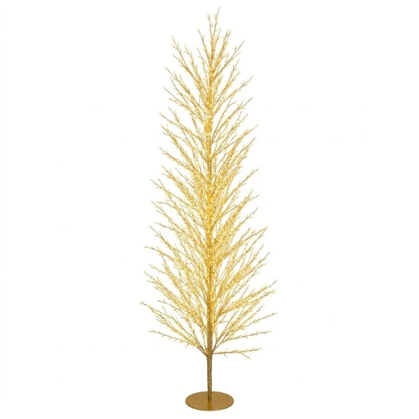 Árvore de Natal dourada com fio de fada quente e base metálica redonda 2000 LEDs 1,80 metros (bivolt)