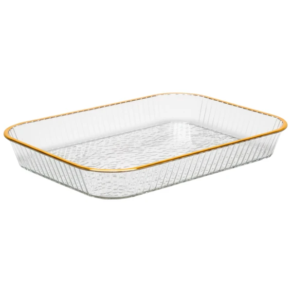 Bandeja cristalina texturizada com fio de ouro nas bordas 29x19,5x3,5