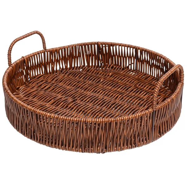 Bandeja redonda de plástico trançado com alça Rattan Lyor 26,5x26,5x10