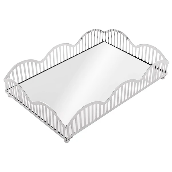 Bandeja retangular prateada com espelho Wave Lyor 21x14x4