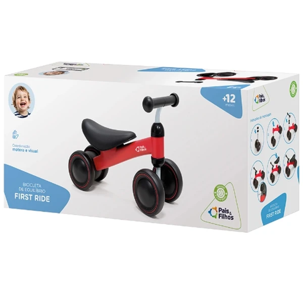 Bicicleta de equilíbrio com 4 rodas First Ride vermelha 20 kg