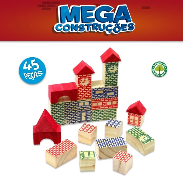 Blocos de montar Mega Construções de madeira 45 peças