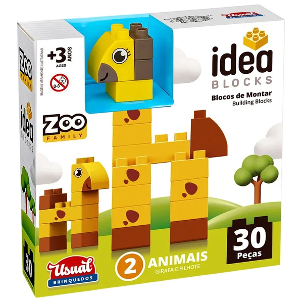 Blocos de montar girafa com filhote Zoo Family 30 peças