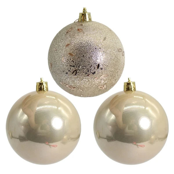 Bola de Natal champanhe textura mista 8 cm 3 unidades