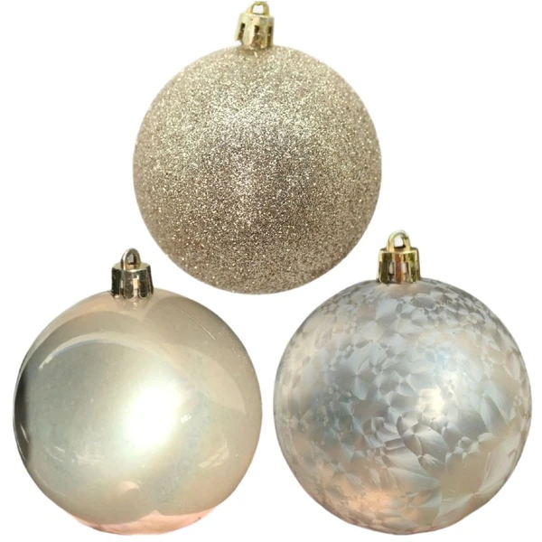 Bola de Natal champanhe textura mista 8 cm 3 unidades