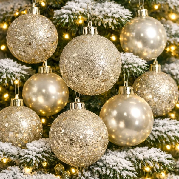 Bola de Natal champanhe textura mista 8 cm 3 unidades