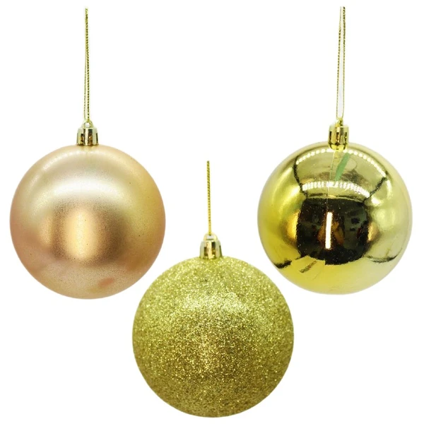 Bola de Natal dourada textura mista 8 cm 6 unidades
