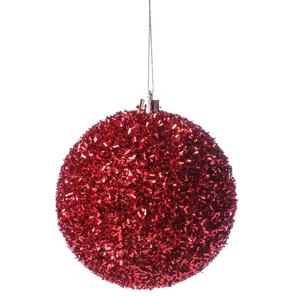 Bola de Natal gigante vermelha com glitter flocado 15 cm 3 unidades