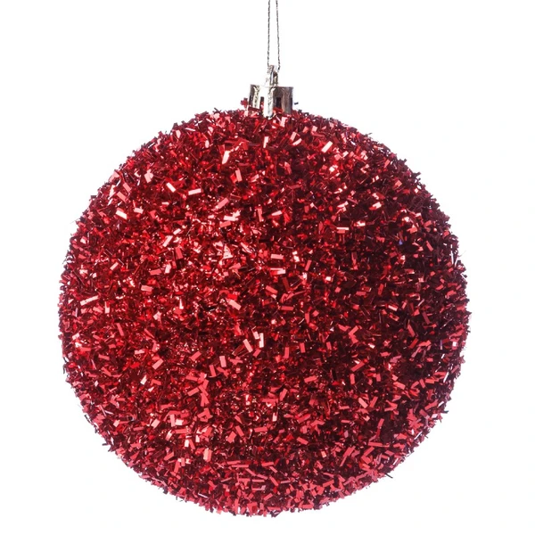 Bola de Natal vermelha com glitter flocado 10 cm 3 unidades