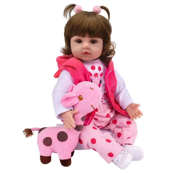 Boneca Bebê Reborn com pijama de Girafa Brastoy