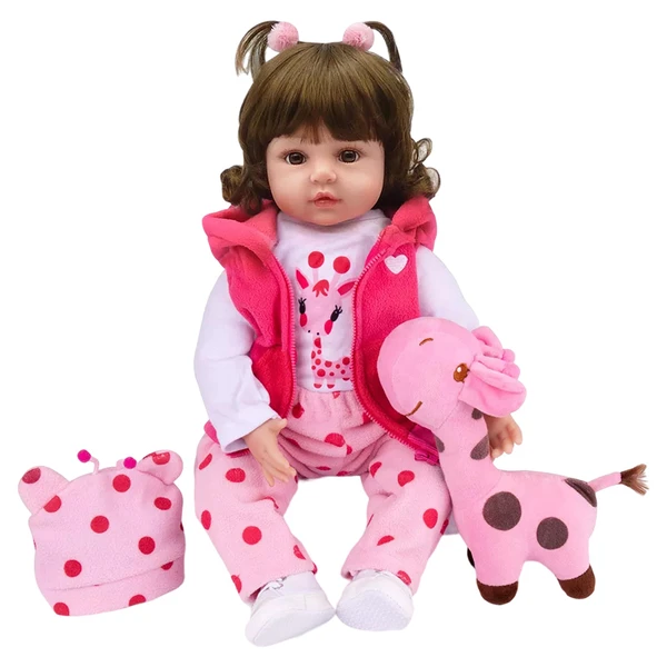 Boneca Bebê Reborn com pijama de Girafa Brastoy