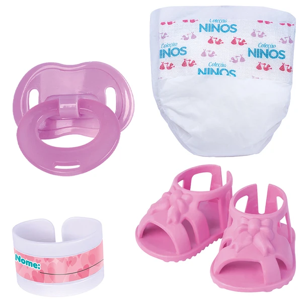 Boneca Love Bebê com fralda, chupeta e sapatinhos