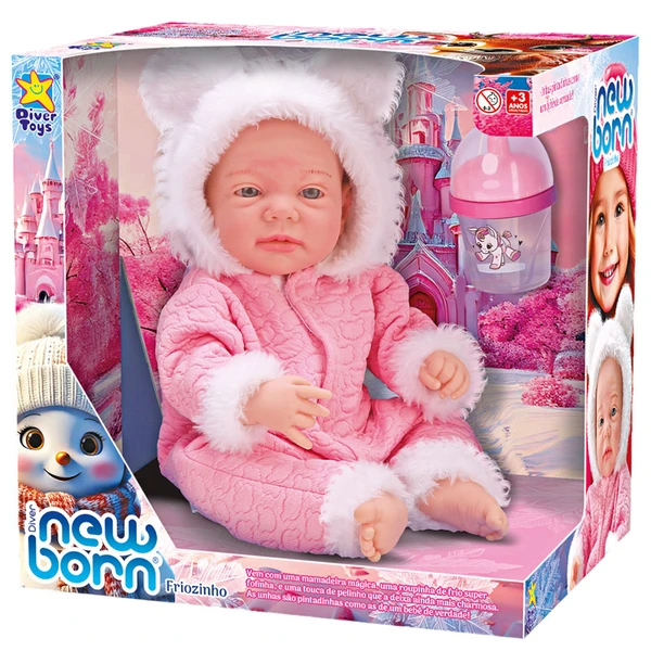 Boneca bebê New Born Friozinho com mamadeira mágica