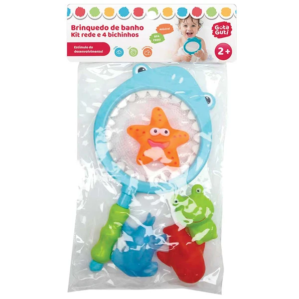 Brinquedo de banho com rede de captura e bichinhos diversos